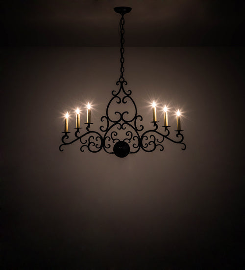 Meyda Lighting Meredith 36" 6-Light Timeless Bronze Island Chandelier With Amber Faux Candlelight