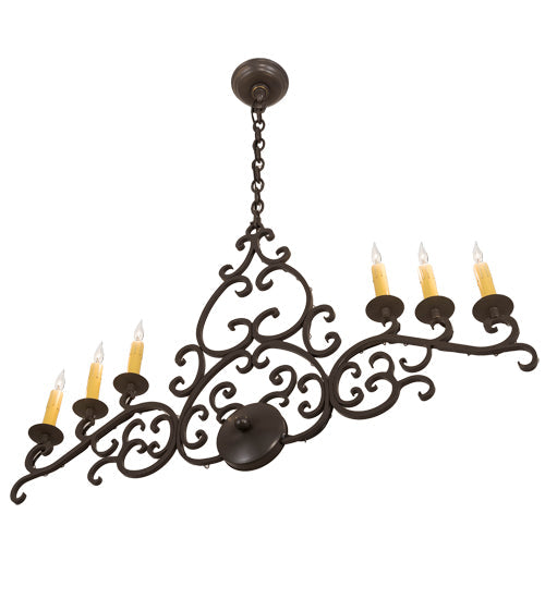 Meyda Lighting Meredith 36" 6-Light Timeless Bronze Island Chandelier With Amber Faux Candlelight