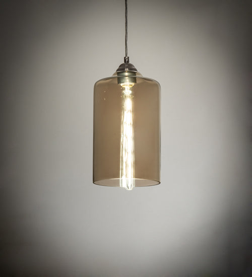 Meyda Lighting Mersch 7" Brushed Nickel Mini Pendant Light With Amber Clear Shade Glass