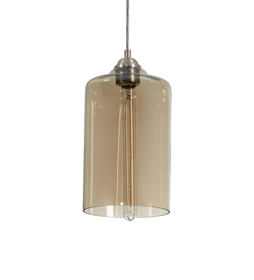 Meyda Lighting Mersch 7" Brushed Nickel Mini Pendant Light With Amber Clear Shade Glass
