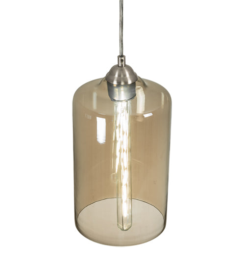 Meyda Lighting Mersch 7" Brushed Nickel Mini Pendant Light With Amber Clear Shade Glass