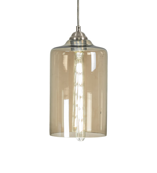 Meyda Lighting Mersch 7" Brushed Nickel Mini Pendant Light With Amber Clear Shade Glass
