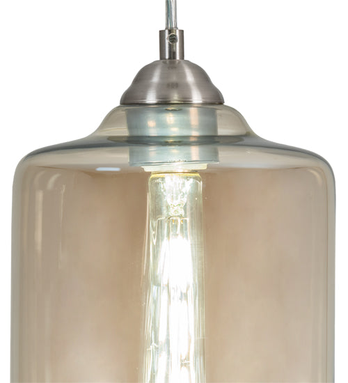 Meyda Lighting Mersch 7" Brushed Nickel Mini Pendant Light With Amber Clear Shade Glass
