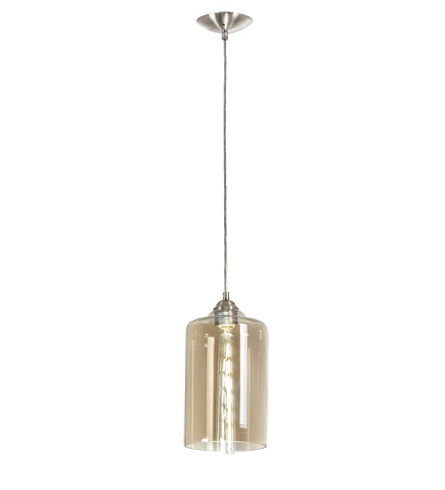 Meyda Lighting Mersch 7" Brushed Nickel Mini Pendant Light With Amber Clear Shade Glass