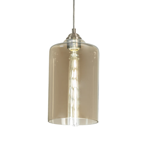 Meyda Lighting Mersch 7" Brushed Nickel Mini Pendant Light With Amber Clear Shade Glass