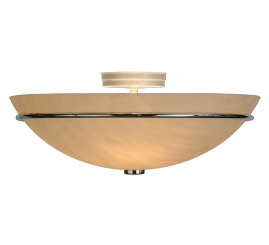 Meyda Lighting Messina 18" 3-Light Extreme Chrome Flush Mount Light With Fleshtone Idalight Shade Glass