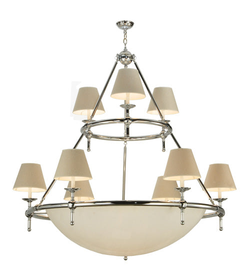 Meyda Lighting Messina 60" 13-Light 2-Tier Chrome Chandelier With White Shade Glass