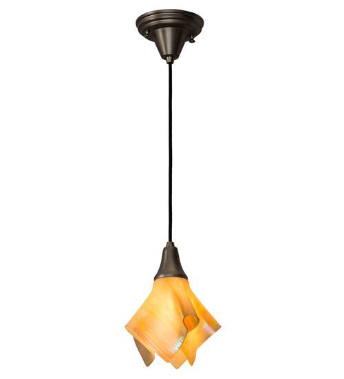 Meyda Lighting Metro 10" Nickel D'Oro Pendant Light With Beige Iridescent Handkerchief Shade Glass