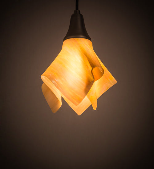 Meyda Lighting Metro 10" Nickel D'Oro Pendant Light With Beige Iridescent Handkerchief Shade Glass