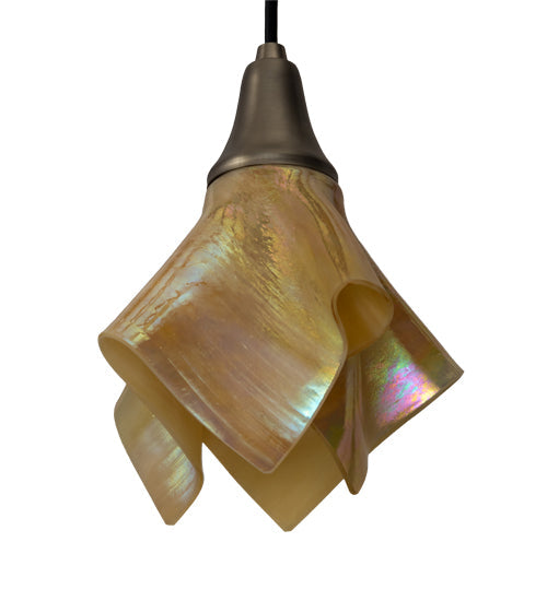 Meyda Lighting Metro 10" Nickel D'Oro Pendant Light With Beige Iridescent Handkerchief Shade Glass