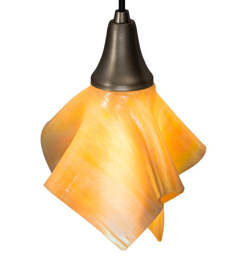 Meyda Lighting Metro 10" Nickel D'Oro Pendant Light With Beige Iridescent Handkerchief Shade Glass