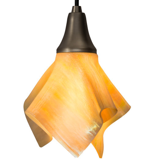 Meyda Lighting Metro 10" Nickel D'Oro Pendant Light With Beige Iridescent Handkerchief Shade Glass