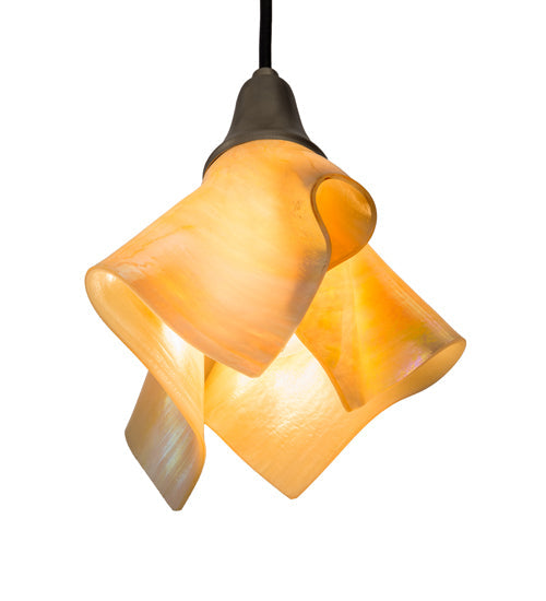Meyda Lighting Metro 10" Nickel D'Oro Pendant Light With Beige Iridescent Handkerchief Shade Glass