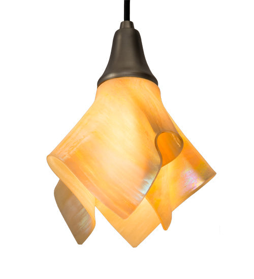 Meyda Lighting Metro 10" Nickel D'Oro Pendant Light With Beige Iridescent Handkerchief Shade Glass