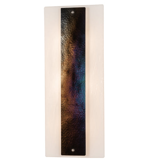 Meyda Lighting Metro 12" 3-Light Nickel Aurora Borealis Wall Sconce With White Opal & Black Iridescent Shade Glass