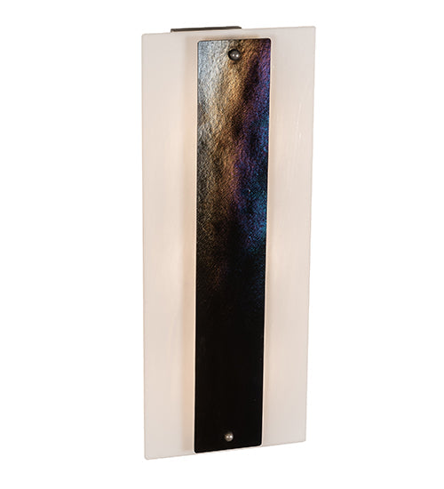 Meyda Lighting Metro 12" 3-Light Nickel Aurora Borealis Wall Sconce With White Opal & Black Iridescent Shade Glass