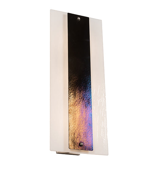 Meyda Lighting Metro 12" 3-Light Nickel Aurora Borealis Wall Sconce With White Opal & Black Iridescent Shade Glass