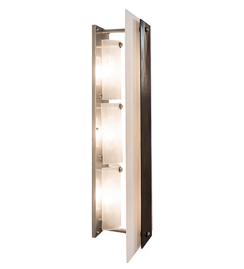Meyda Lighting Metro 12" 3-Light Nickel Aurora Borealis Wall Sconce With White Opal & Black Iridescent Shade Glass