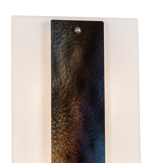 Meyda Lighting Metro 12" 3-Light Nickel Aurora Borealis Wall Sconce With White Opal & Black Iridescent Shade Glass