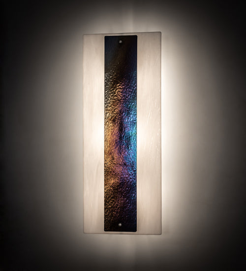 Meyda Lighting Metro 12" 3-Light Nickel Aurora Borealis Wall Sconce With White Opal & Black Iridescent Shade Glass