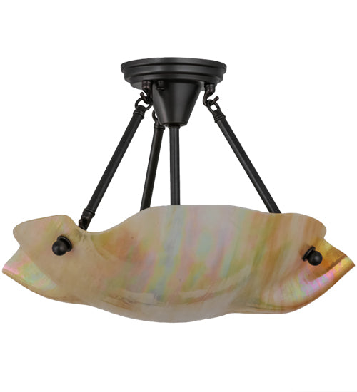 Meyda Lighting Metro 16" 2-Light Craftsman Brown Organic Art Semi-flush Mount Ceiling Light With Beige Iridescent Shade Glass