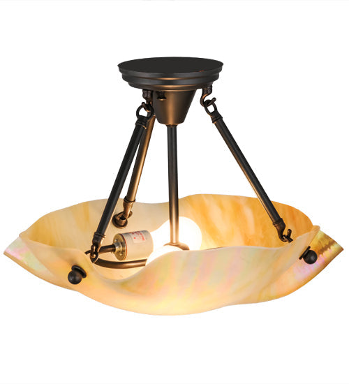 Meyda Lighting Metro 16" 2-Light Craftsman Brown Organic Art Semi-flush Mount Ceiling Light With Beige Iridescent Shade Glass