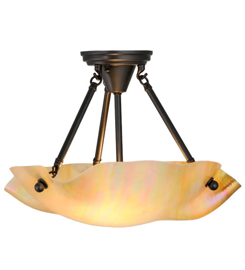 Meyda Lighting Metro 16" 2-Light Craftsman Brown Organic Art Semi-flush Mount Ceiling Light With Beige Iridescent Shade Glass