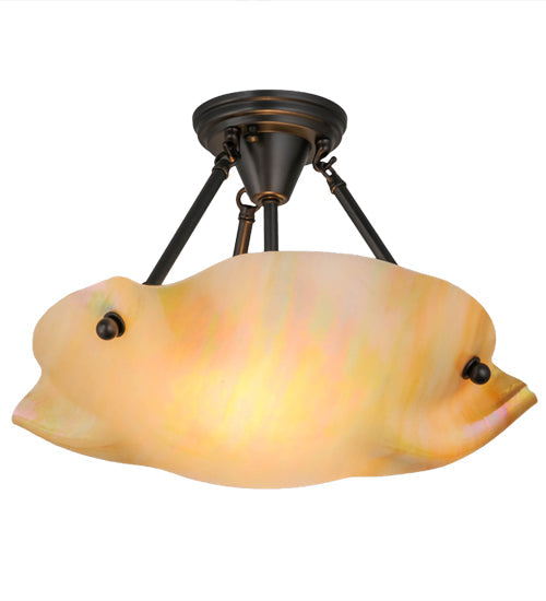 Meyda Lighting Metro 16" 2-Light Craftsman Brown Organic Art Semi-flush Mount Ceiling Light With Beige Iridescent Shade Glass