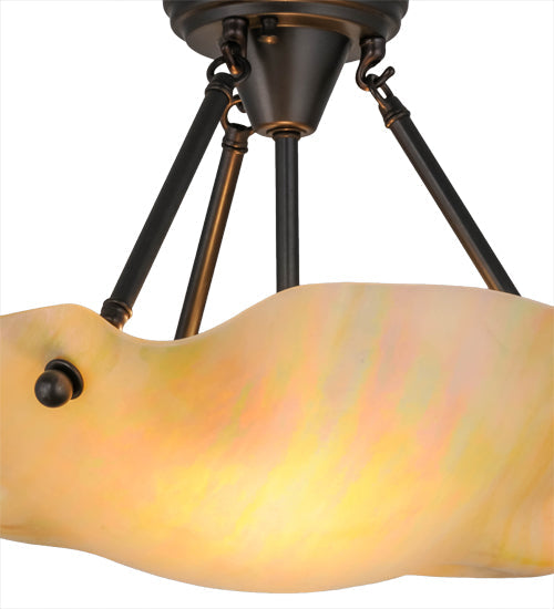 Meyda Lighting Metro 16" 2-Light Craftsman Brown Organic Art Semi-flush Mount Ceiling Light With Beige Iridescent Shade Glass