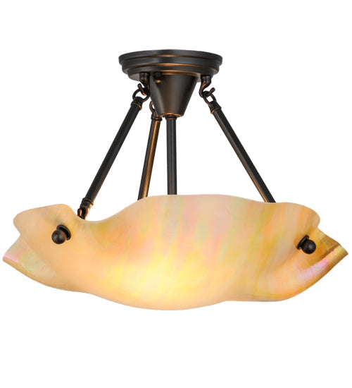 Meyda Lighting Metro 16" 2-Light Craftsman Brown Organic Art Semi-flush Mount Ceiling Light With Beige Iridescent Shade Glass