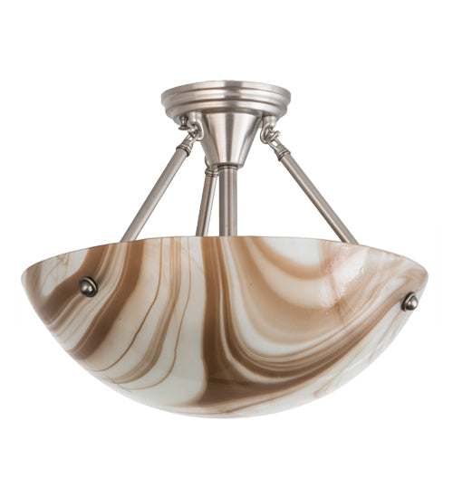 Meyda Lighting Metro 16" 3-Light Brushed Nickel Cognac Swirl Semi-flush Mount Light With Cinnamon Baroque Shade Glass
