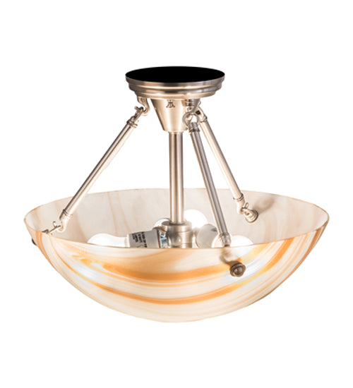 Meyda Lighting Metro 16" 3-Light Brushed Nickel Cognac Swirl Semi-flush Mount Light With Cinnamon Baroque Shade Glass