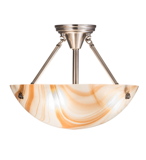 Meyda Lighting Metro 16" 3-Light Brushed Nickel Cognac Swirl Semi-flush Mount Light With Cinnamon Baroque Shade Glass