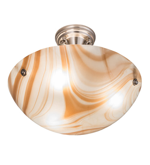 Meyda Lighting Metro 16" 3-Light Brushed Nickel Cognac Swirl Semi-flush Mount Light With Cinnamon Baroque Shade Glass