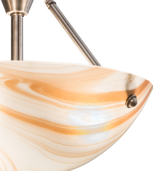 Meyda Lighting Metro 16" 3-Light Brushed Nickel Cognac Swirl Semi-flush Mount Light With Cinnamon Baroque Shade Glass