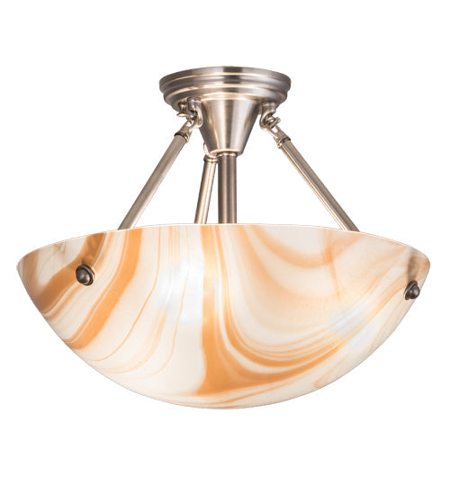 Meyda Lighting Metro 16" 3-Light Brushed Nickel Cognac Swirl Semi-flush Mount Light With Cinnamon Baroque Shade Glass
