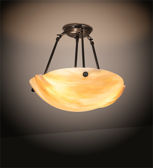 Meyda Lighting Metro 16" 3-Light Mahogany Bronze Semi-flush Mount Light With Beige Iridescent Shade Glass