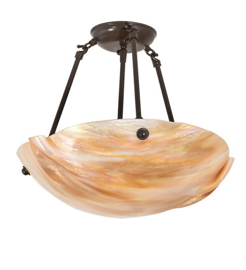 Meyda Lighting Metro 16" 3-Light Mahogany Bronze Semi-flush Mount Light With Beige Iridescent Shade Glass