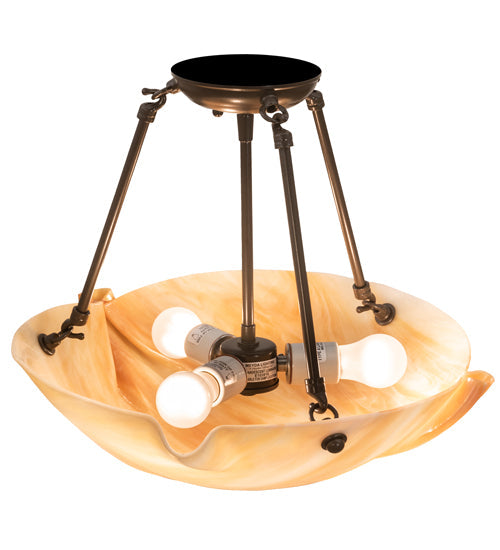 Meyda Lighting Metro 16" 3-Light Mahogany Bronze Semi-flush Mount Light With Beige Iridescent Shade Glass