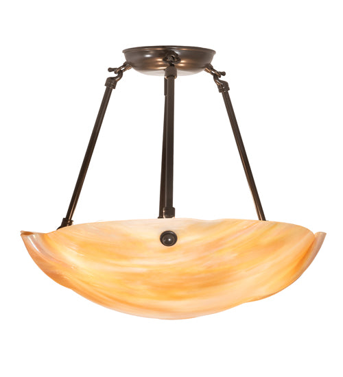 Meyda Lighting Metro 16" 3-Light Mahogany Bronze Semi-flush Mount Light With Beige Iridescent Shade Glass