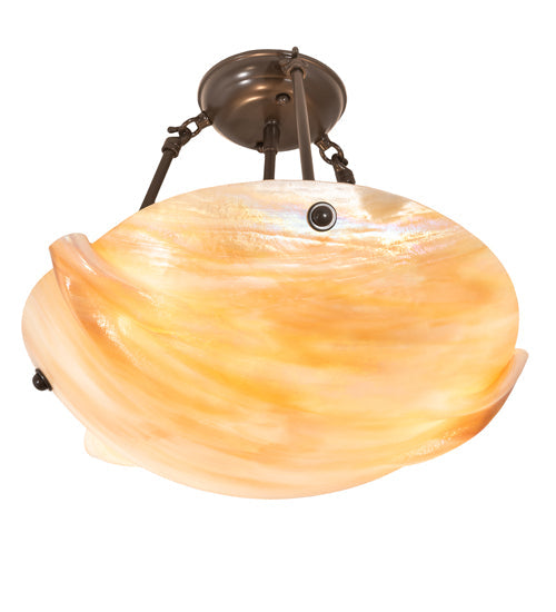 Meyda Lighting Metro 16" 3-Light Mahogany Bronze Semi-flush Mount Light With Beige Iridescent Shade Glass