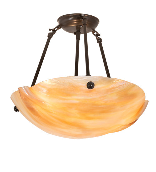 Meyda Lighting Metro 16" 3-Light Mahogany Bronze Semi-flush Mount Light With Beige Iridescent Shade Glass