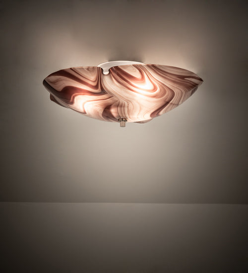 Meyda Lighting Metro 16" 3-Light White Flush Mount Light With Chambord Swirl Organic Shade Glass