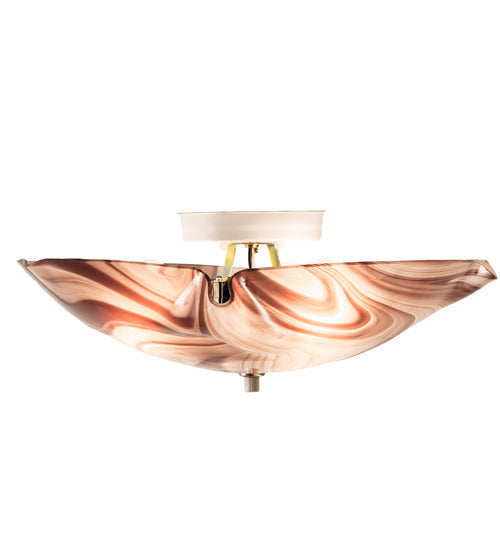 Meyda Lighting Metro 16" 3-Light White Flush Mount Light With Chambord Swirl Organic Shade Glass