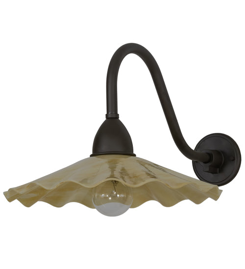 Meyda Lighting Metro 16" Oil Rubbed Bronze Galatia Wall Sconce With Scalloped Beige Art Shade Glass