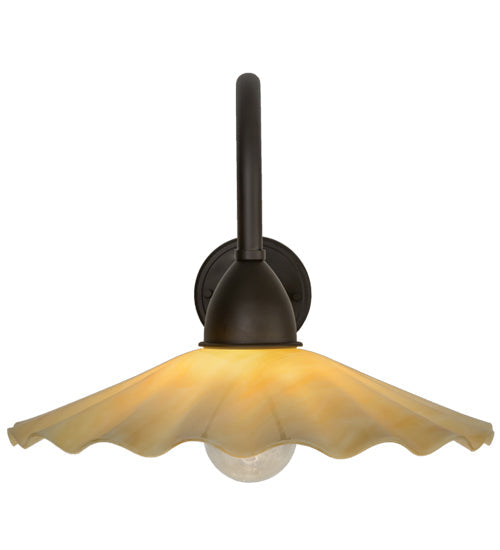 Meyda Lighting Metro 16" Oil Rubbed Bronze Galatia Wall Sconce With Scalloped Beige Art Shade Glass