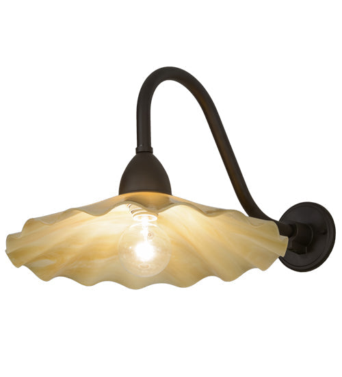 Meyda Lighting Metro 16" Oil Rubbed Bronze Galatia Wall Sconce With Scalloped Beige Art Shade Glass