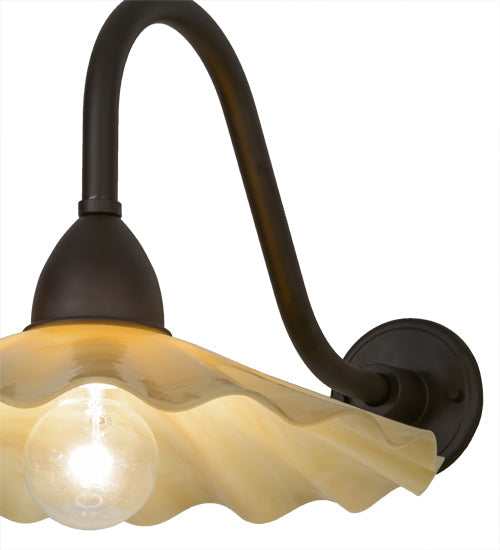 Meyda Lighting Metro 16" Oil Rubbed Bronze Galatia Wall Sconce With Scalloped Beige Art Shade Glass