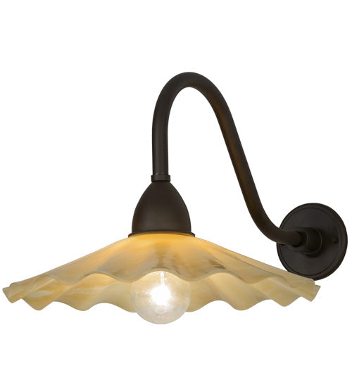 Meyda Lighting Metro 16" Oil Rubbed Bronze Galatia Wall Sconce With Scalloped Beige Art Shade Glass
