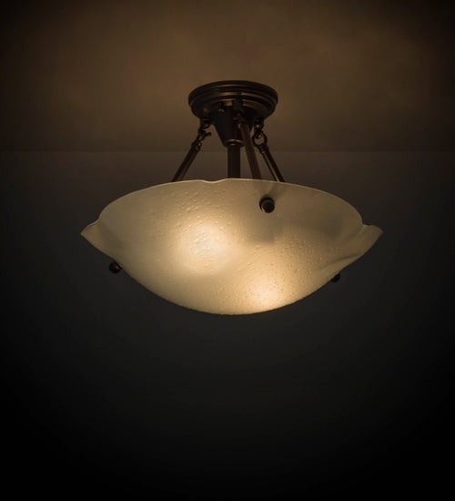 Meyda Lighting Metro 17" 2-Light Oil Rubbed Bronze Semi-flush Mount Light With White Frosted Raindrop Shade Glass